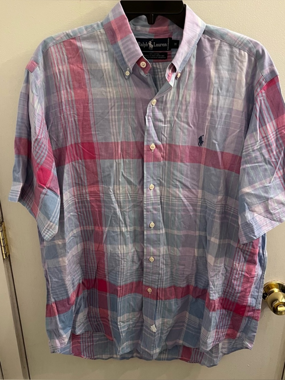 Polo by Ralph Lauren Pink & Light Blue Plaid Short-Sleeve Button-Down Shirt
